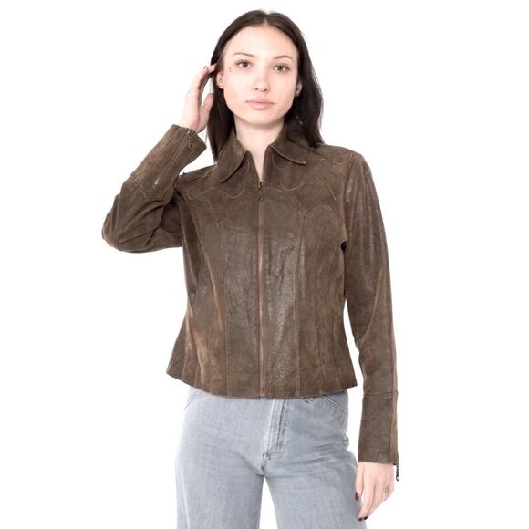 A.M.I. Western Leather Jacket Brown Size XL - Picture 1 of 15